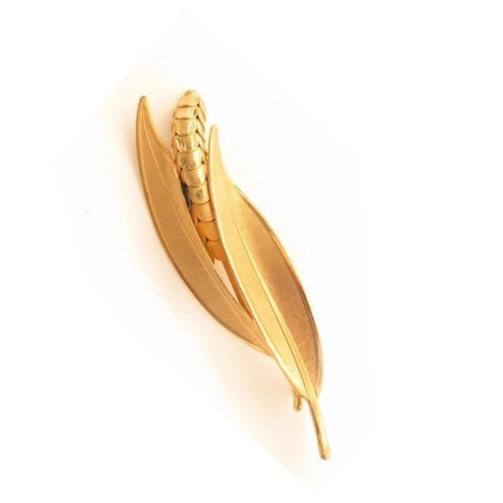 Vintage Harvest Large Gold Plated Corn‎ Cob & Leaves Pin